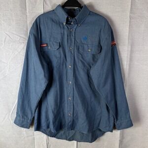 Tecgen FR Mens Large Blue Flame Resistant Work Shirt ONEOK CAT 2 Button Down